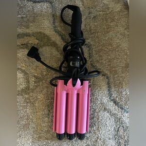 Allure Pink Triple Barrel Hair Waver with LCD light up temperature display.